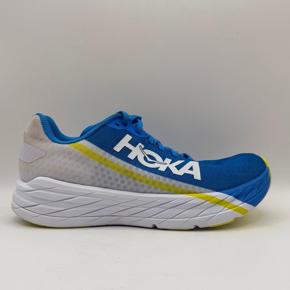 HOKA  Rocket X Men's Size 8 Blue Yellow White Carbon Plate Running Shoes